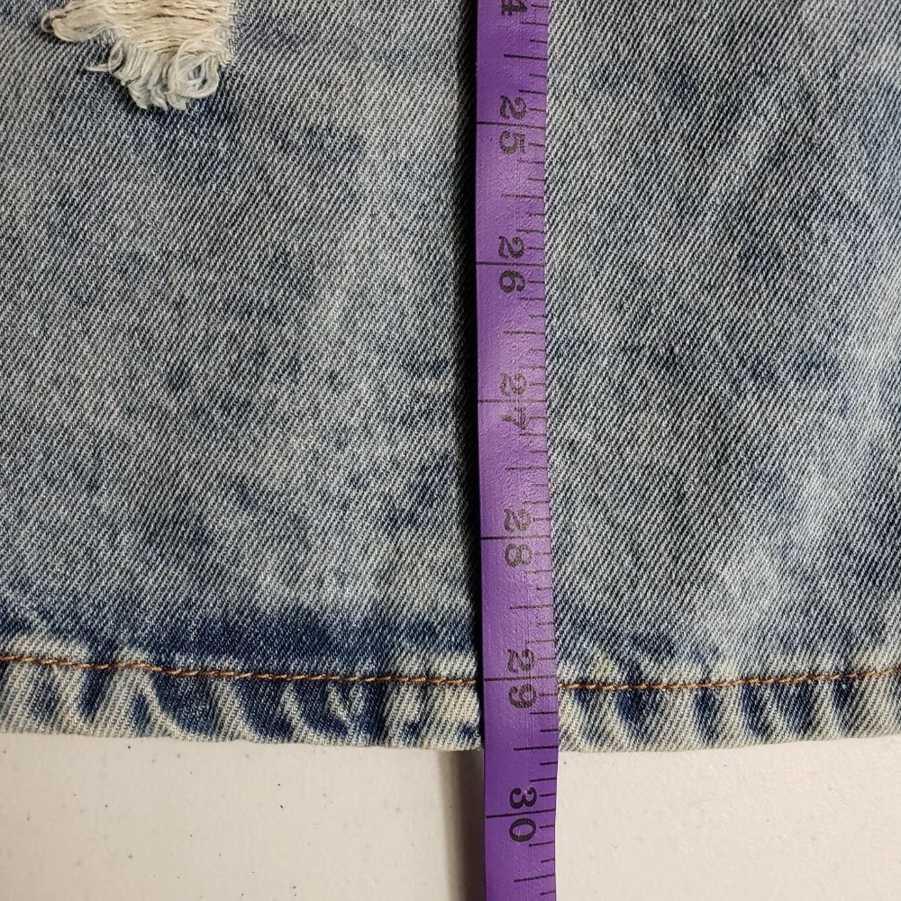F21 Distressed Denim Overall Jumper Dress Pockets Light Blue MIni Size M - Picture 11 of 12